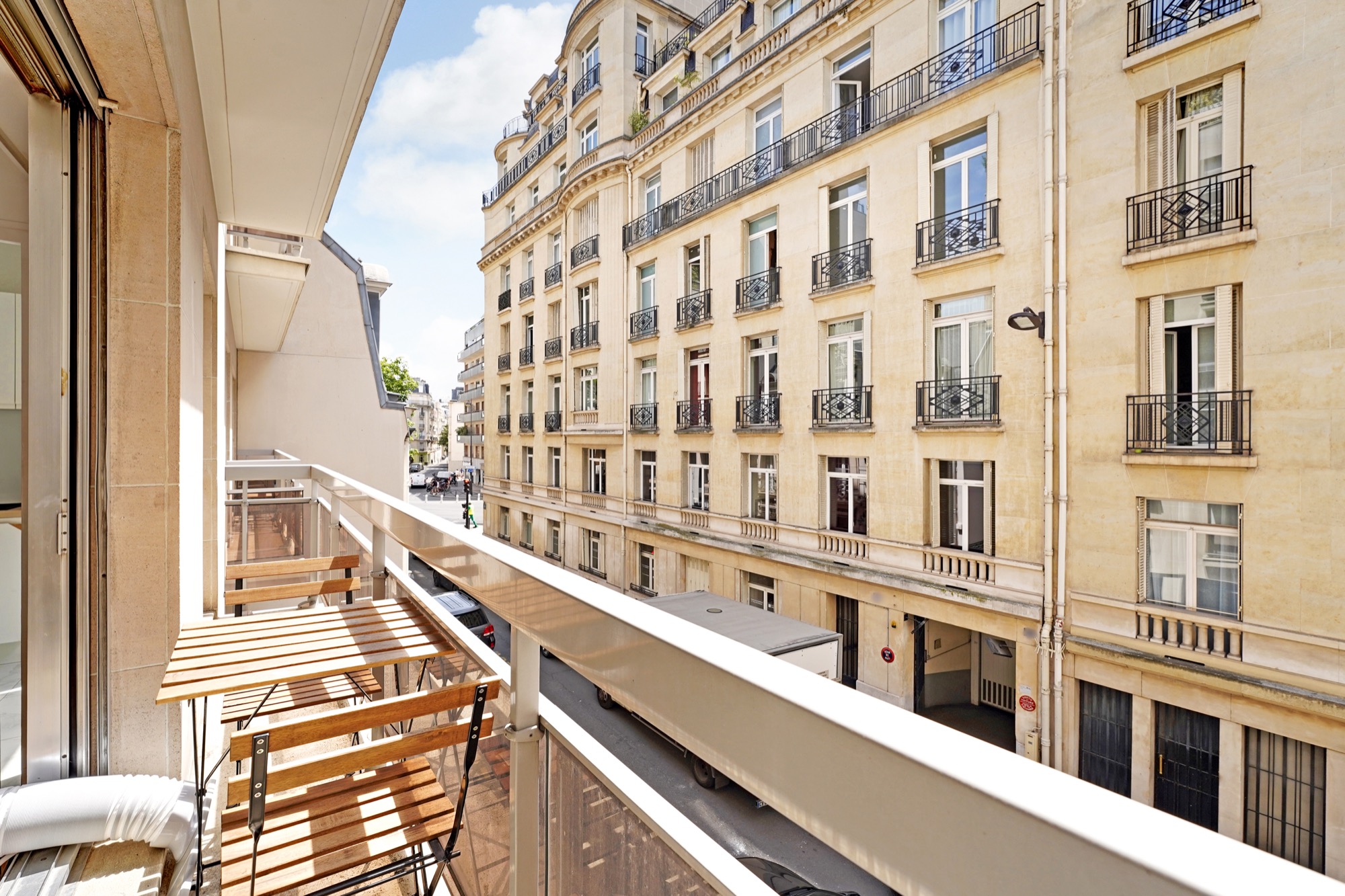 Balcony view onto Haussmannian façade